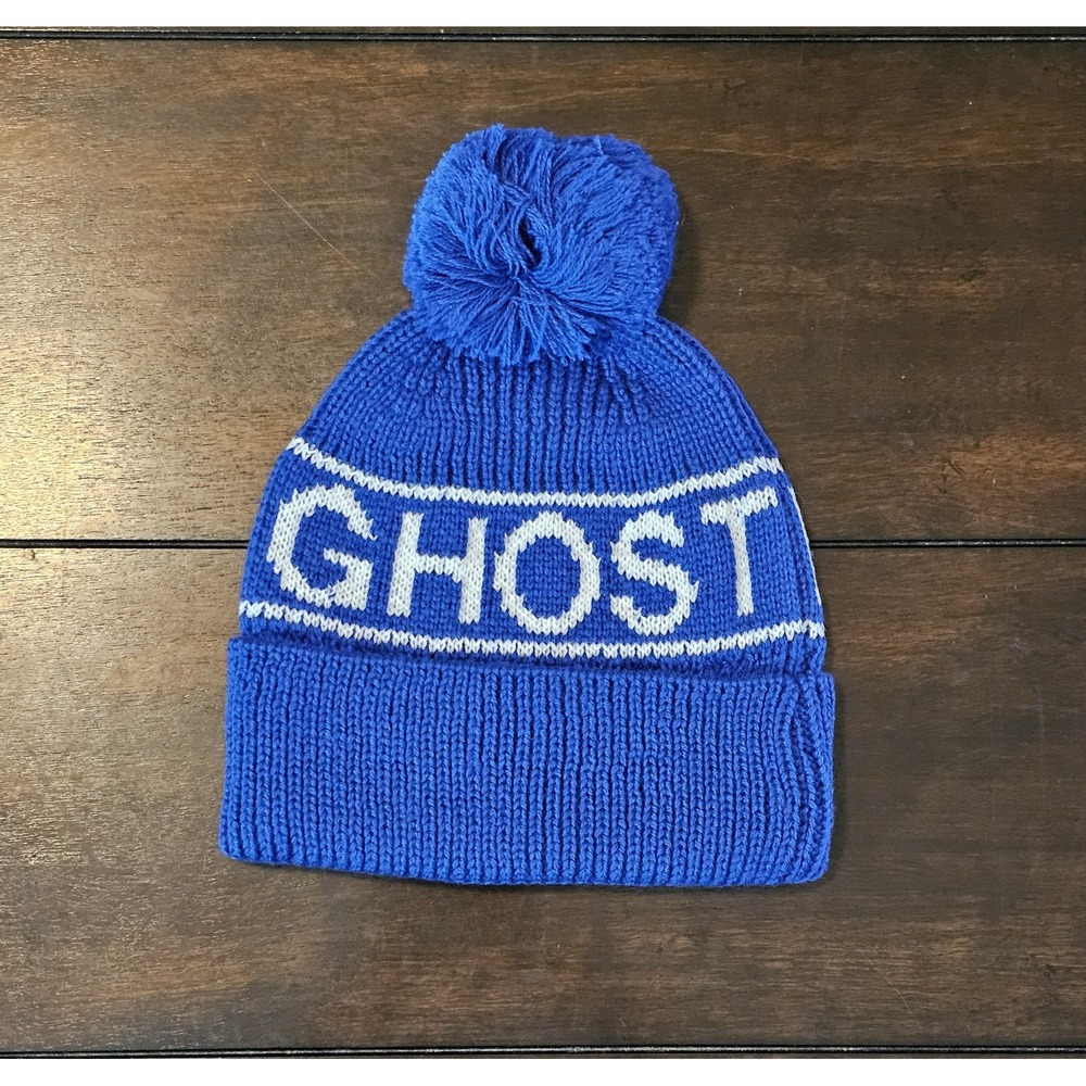 Lonely Ghost Beanie One Size Blue Cozycore Winter Hat Pom Pom
